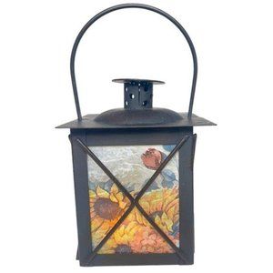 Artisan Crafted Metal Lantern Decoupaged with Sunflower Paper and  Hand Painted